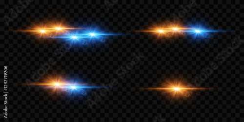 Collection of light effects and glare, light flash of stars. On a transparent background.