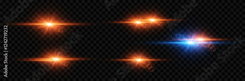 Collection of light effects and glare, light flash of stars. On a transparent background.