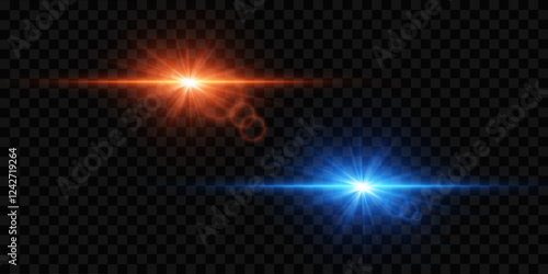Collection of light effects and glare, light flash of stars. On a transparent background.