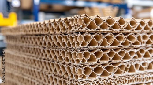 Stacked cardboard sheets showcasing a honeycomb structure for packaging purposes.