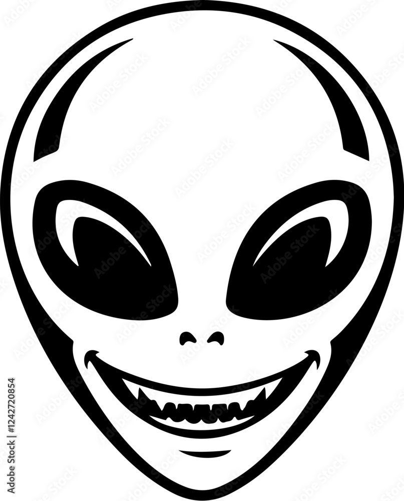 Illustration of a head of alien. Alien head. UFO. Cryptozoology. Design element for logo, label, sign, poster, card. Vector illustration Illustration of a head of alien. Alien head. UFO. Cryptozoology. Design element for logo, label, sign, poster, card. Vector illustration