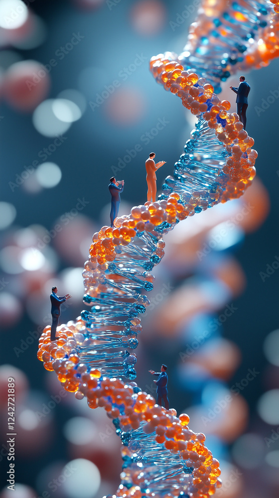 Helix dna molecule structure model and miniature people Helix dna molecule structure model and miniature people