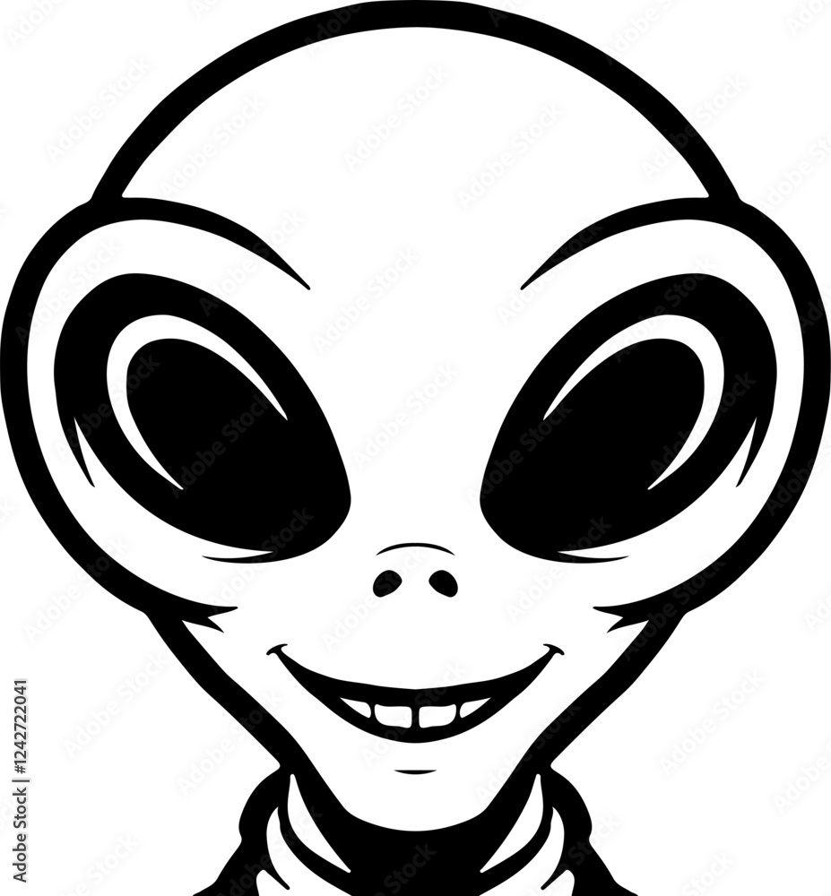 Fototapeta premium Illustration of a head of alien. Alien head. UFO. Cryptozoology. Design element for logo, label, sign, poster, card. Vector illustration