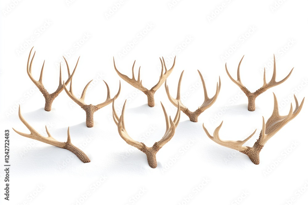 Fototapeta premium Antler collection, studio shot, white background, home decor