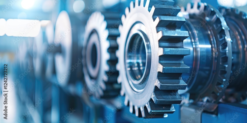 Fototapeta premium Industrial Equipment with Close-Up of Large Metal Gears in Factory