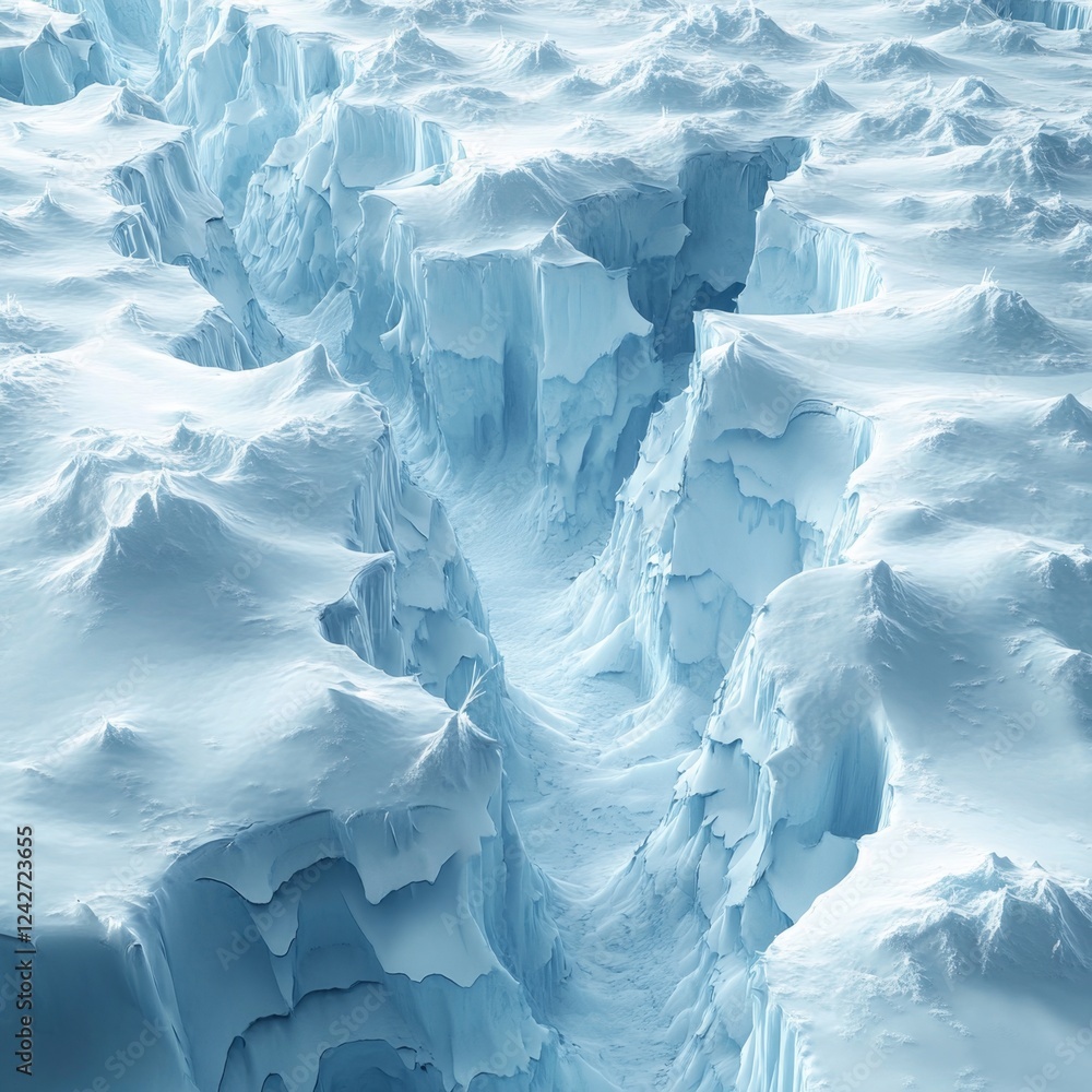 Obraz premium Frozen Ice Formation with Deep Crevasses Under Soft Light Effects
