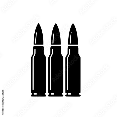 Three Bullets:  A stark graphic depicting three cartridges, symbolizing power, danger, or conflict. The simple, bold design is ideal for various contexts.