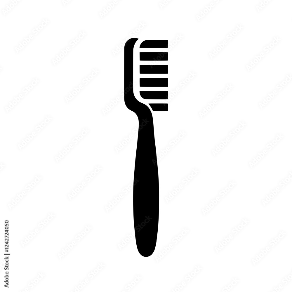 Toothbrush Icon: A simple yet powerful illustration of a toothbrush, symbolizing oral hygiene, dental care, and a healthy smile. This black and white icon is perfect for websites, brochures.