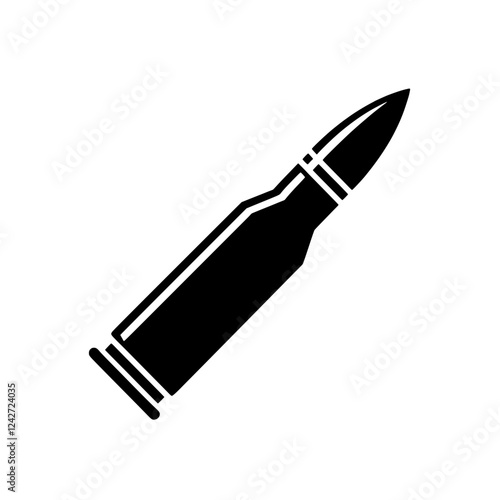 Bullet Icon: A simple yet striking vector icon depicting a single bullet, ideal for military, defense, or weaponry related projects. The minimalist design makes it versatile for various applications.