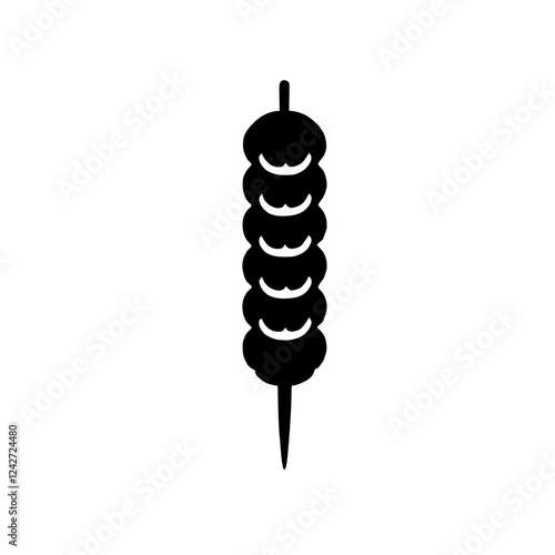 Meatballs on a Skewer: A simple yet appetizing illustration of meatballs on a skewer, perfect for menus, recipe books, or food blog graphics. The bold black silhouette offers versatility and clarity.