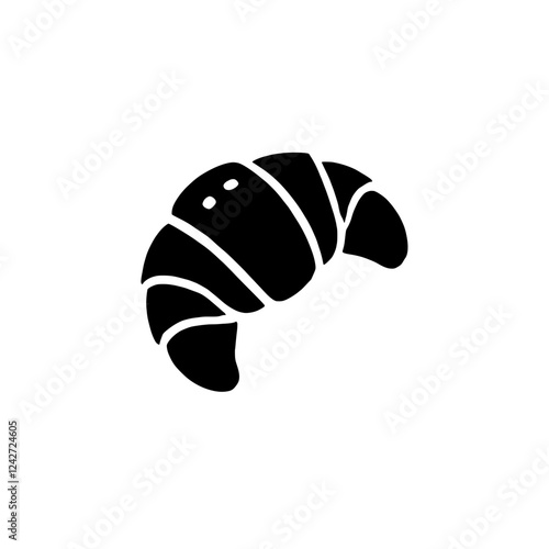 Croissant Icon: A simple yet elegant black silhouette of a croissant, perfect for bakery menus, food blogs, or app icons.  The design is clean and easily recognizable.