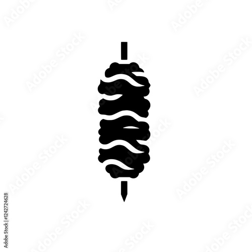 Shish Kebab Icon: A bold, black and white icon of a shish kebab, perfectly illustrating the classic grilled meat dish.  This vector graphic is ideal for menus, recipe websites.