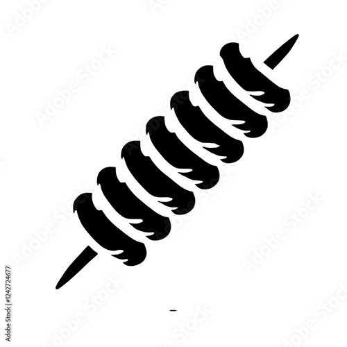 Grilled Onion Skewer Icon: A simple yet evocative icon of a grilled onion skewer, perfect for menus, food blogs, or cooking websites. The black silhouette design offers a clean and modern aesthetic.