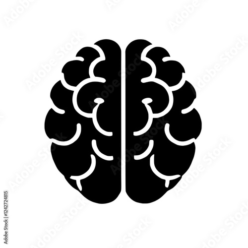 Brainpower Icon: A bold, black silhouette of a human brain, symbolizing intelligence, cognition, and intellectual capacity. Perfect for educational materials, presentations.