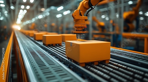 Wallpaper Mural A robotic arm moving along an assembly line, picking up and placing small, metallic parts Torontodigital.ca