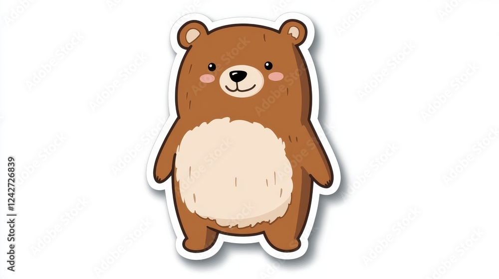 Cute cartoon brown bear standing against a white background, ideal for children's books, stickers, or websites Cute cartoon brown bear standing against a white background, ideal for children's books, stickers, or websites