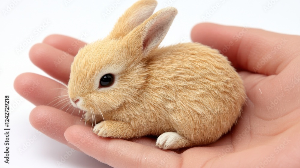 Cute small rabbit sitting in a hand with soft fur texture Cute small rabbit sitting in a hand with soft fur texture