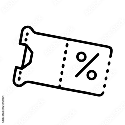 A minimalistic outline of a discount ticket with a percentage sign, symbolizing sales and promotions for Black Friday or other retail events.