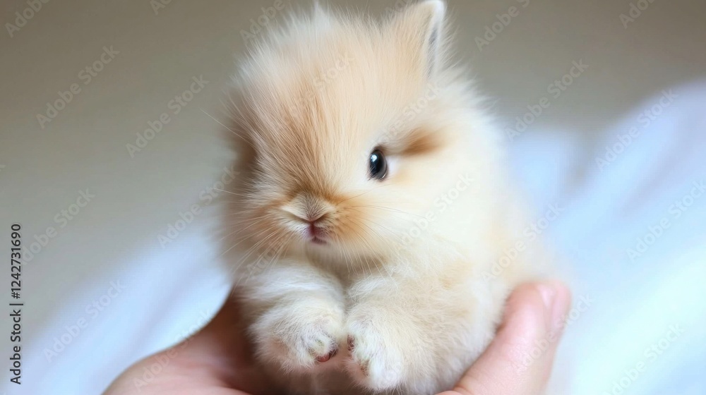 Fluffy Baby Bunny in Gentle Hands with Soft Background Focus Fluffy Baby Bunny in Gentle Hands with Soft Background Focus