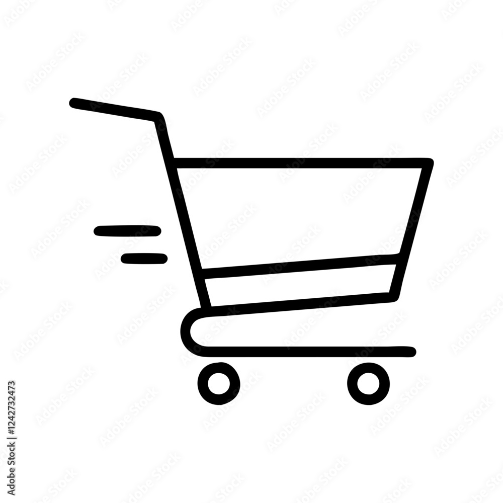 Shopping cart icon with motion lines, representing fast checkout and online shopping. Shopping cart icon with motion lines, representing fast checkout and online shopping.
