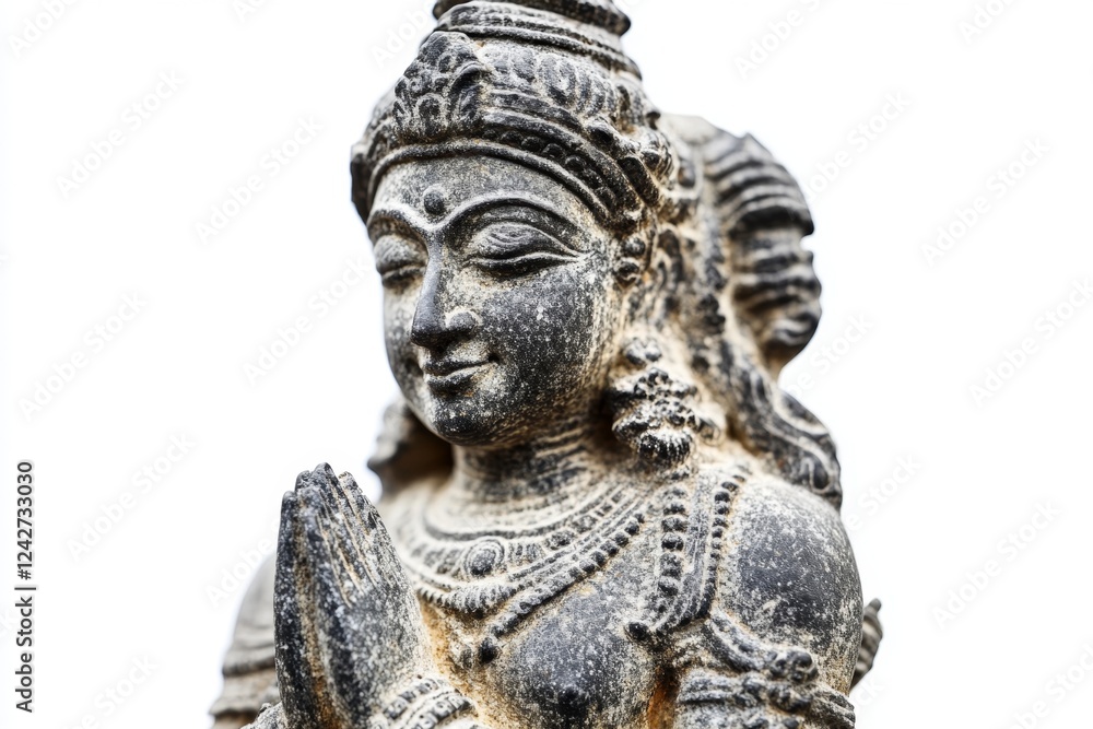 Intricate Stone Sculpture of a Praying Deity Intricate Stone Sculpture of a Praying Deity