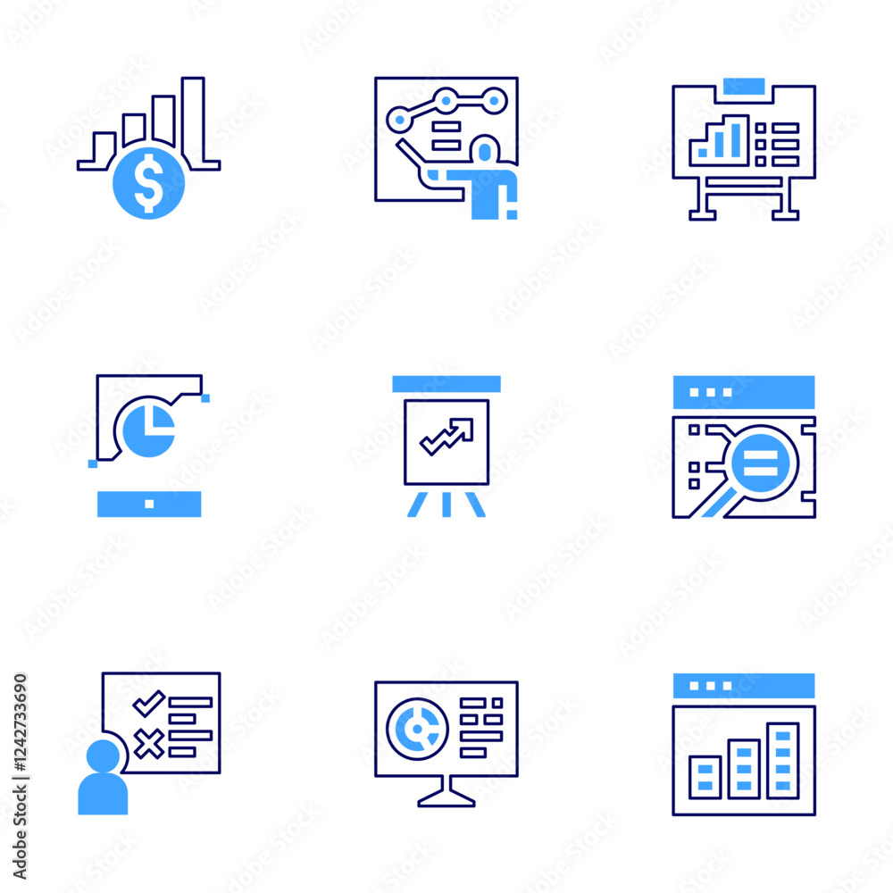 Analysis icon set. Bold line style. Duotone colors. Editable stroke. survey, finance, analysis, onlineanalysis, training, growth, research Analysis icon set. Bold line style. Duotone colors. Editable stroke. survey, finance, analysis, onlineanalysis, training, growth, research