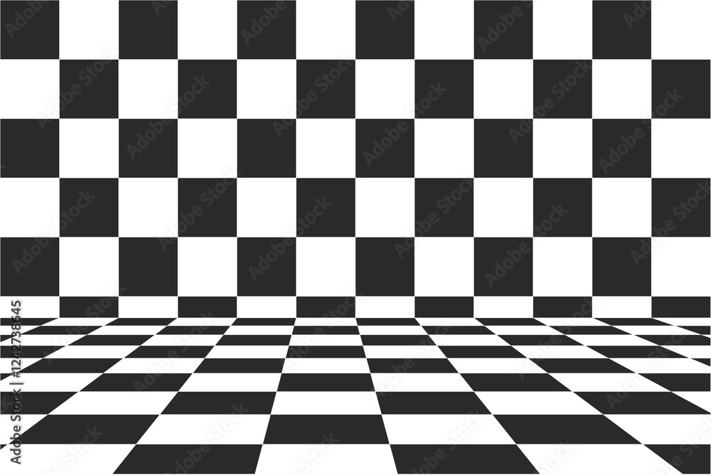 Checkerboard Perspective: A striking perspective shot of a classic black and white checkered pattern, with the receding squares creating a mesmerizing illusion of depth and space. Checkerboard Perspective: A striking perspective shot of a classic black and white checkered pattern, with the receding squares creating a mesmerizing illusion of depth and space.