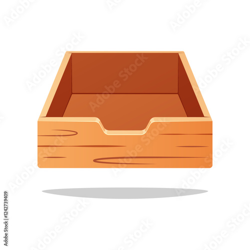 Empty wooden drawer vector isolated on white background.