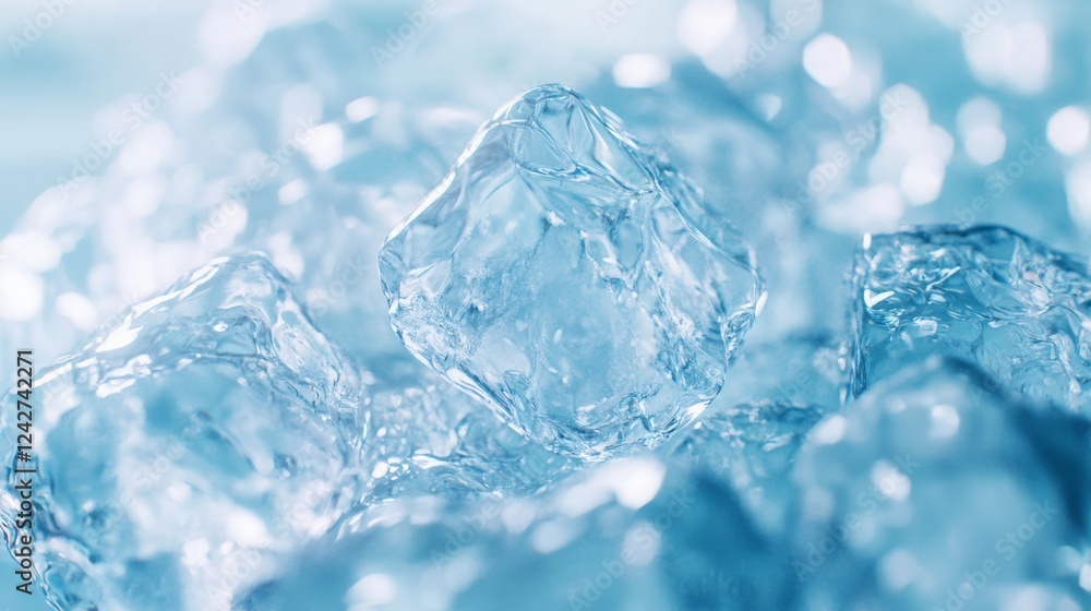 Crystal ice cubes on a blurry background, adding a touch of refreshing chill to the visuals Crystal ice cubes on a blurry background, adding a touch of refreshing chill to the visuals