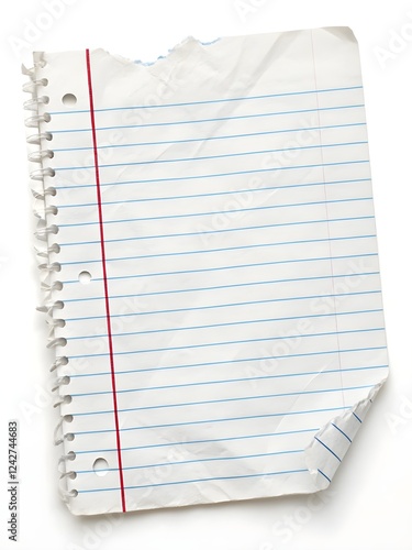 Crumpled and Torn Lined Notebook Paper with Red Margin and Holes