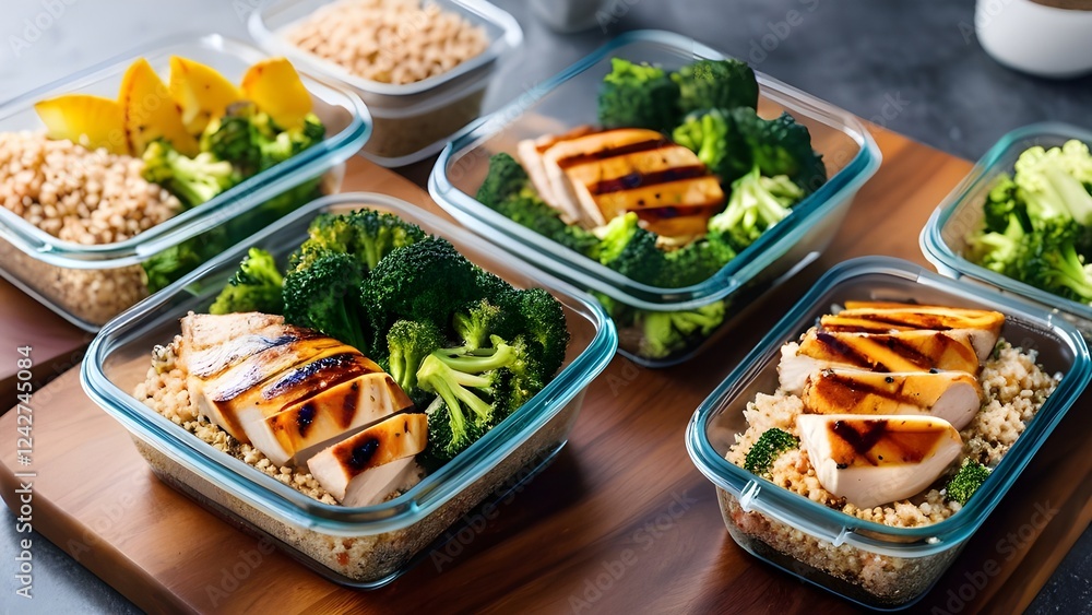 Grilled chicken and broccoli meal prep bowls with quinoa for fitness goals