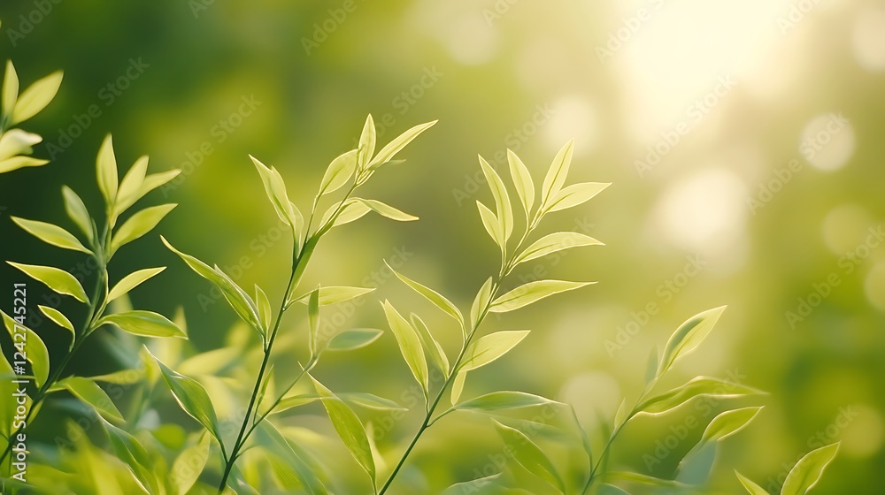 Obraz premium Spring leaves sunlight bokeh background