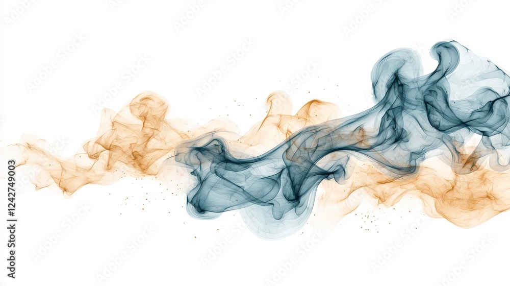Fototapeta premium Abstract Swirling Blue and Gold Smoke Forms on White Background