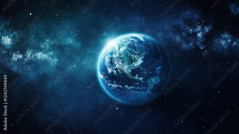 An image of Earth from space with aurora borealis illuminating the North Pole An image of Earth from space with aurora borealis illuminating the North Pole