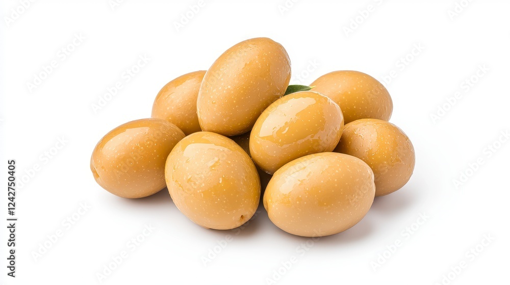 Close Up of Shiny Light Brown Olives on White Background Close Up of Shiny Light Brown Olives on White Background