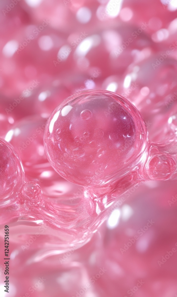 Pink spheres on a viscous surface, creating a delicate, ethereal, and abstract macro texture Pink spheres on a viscous surface, creating a delicate, ethereal, and abstract macro texture