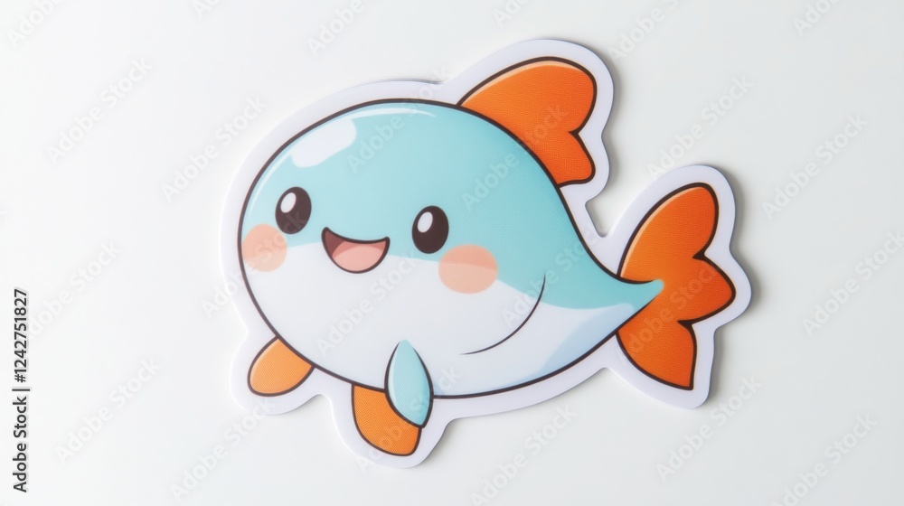 Cute cartoon fish sticker on white background, for kids' crafts or stationery Cute cartoon fish sticker on white background, for kids' crafts or stationery