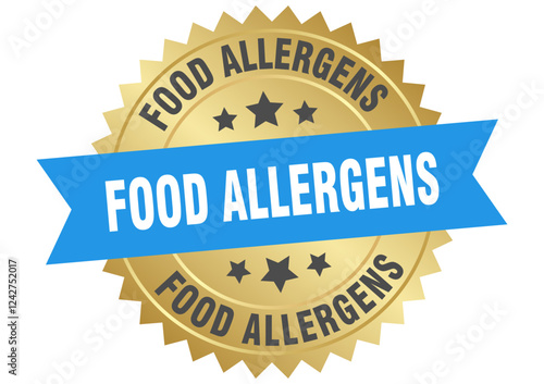 food allergens. food allergens round blue and gold label isolated on transparent background