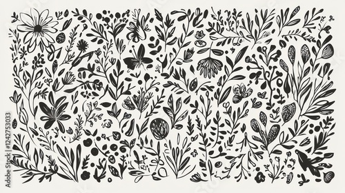 Stunning Black and White Floral Art Print - Exquisite Botanical Illustrations for Home Decor