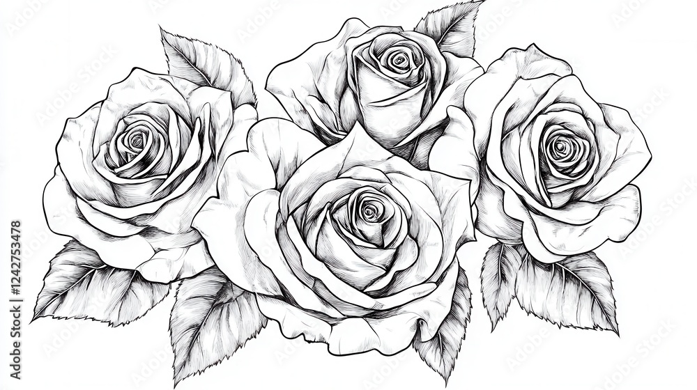 custom made wallpaper toronto digitalStunning Black and White Rose Bouquet Illustration - Detailed Floral Design for Art Prints and Tattoo Inspiration