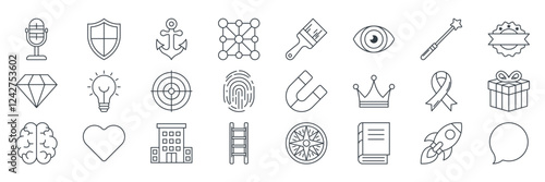 Branding icons set, Included icons as Light Bulb, Fingerprint, Shield, Building and more symbols collection, logo isolated vector illustration