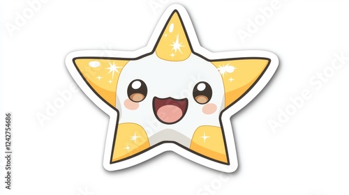 Happy cartoon starfish sticker on white background, ideal for kids' products or decoration