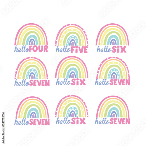 Pastel Rainbow, Birthday, 1-9 Years Old, vector illustration photo