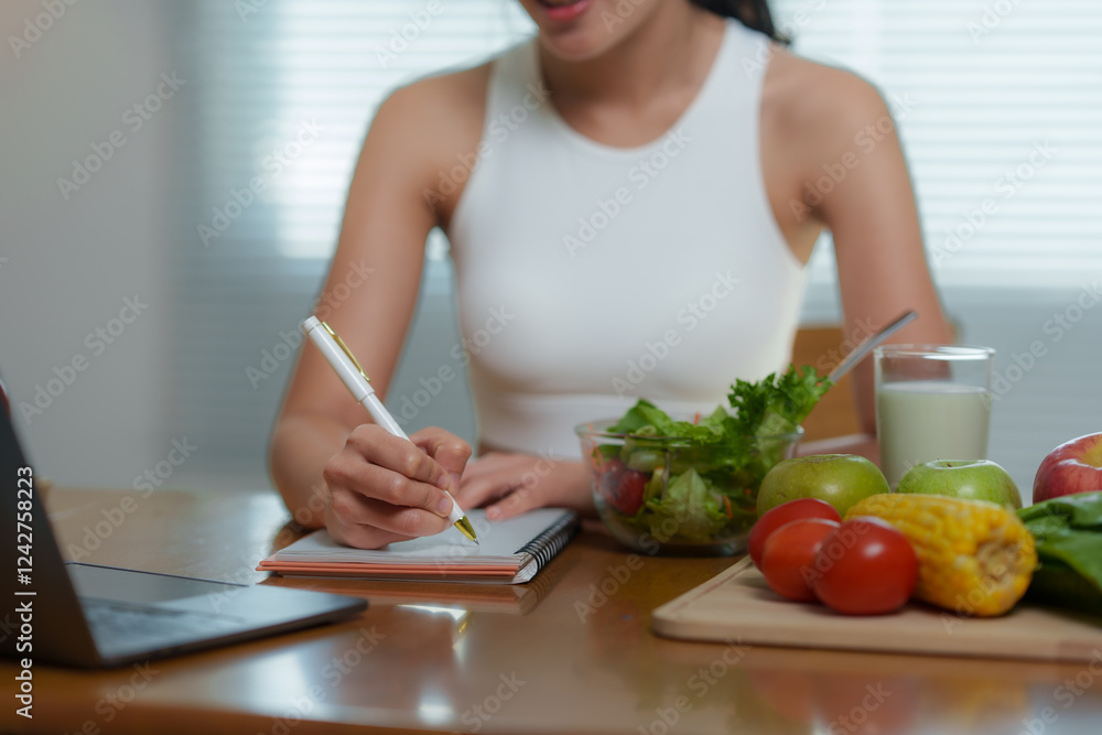 Nutritionist is writing a personalized diet plan for her client, considering healthy food like fruits, vegetables, and a glass of milk, promoting a balanced lifestyle Nutritionist is writing a personalized diet plan for her client, considering healthy food like fruits, vegetables, and a glass of milk, promoting a balanced lifestyle