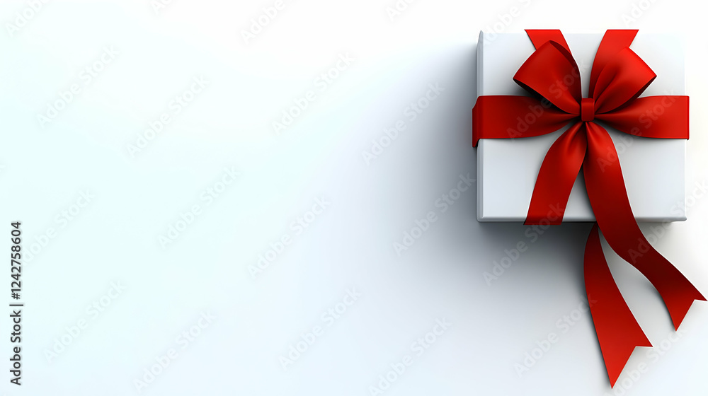 3D Render Gift Box Red Bow White Background 3D Render Gift Box Red Bow White Background