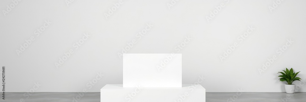 White podium standing alone against a neutral grey wall, with no distracting features or objects nearby, clean, empty, modern White podium standing alone against a neutral grey wall, with no distracting features or objects nearby, clean, empty, modern