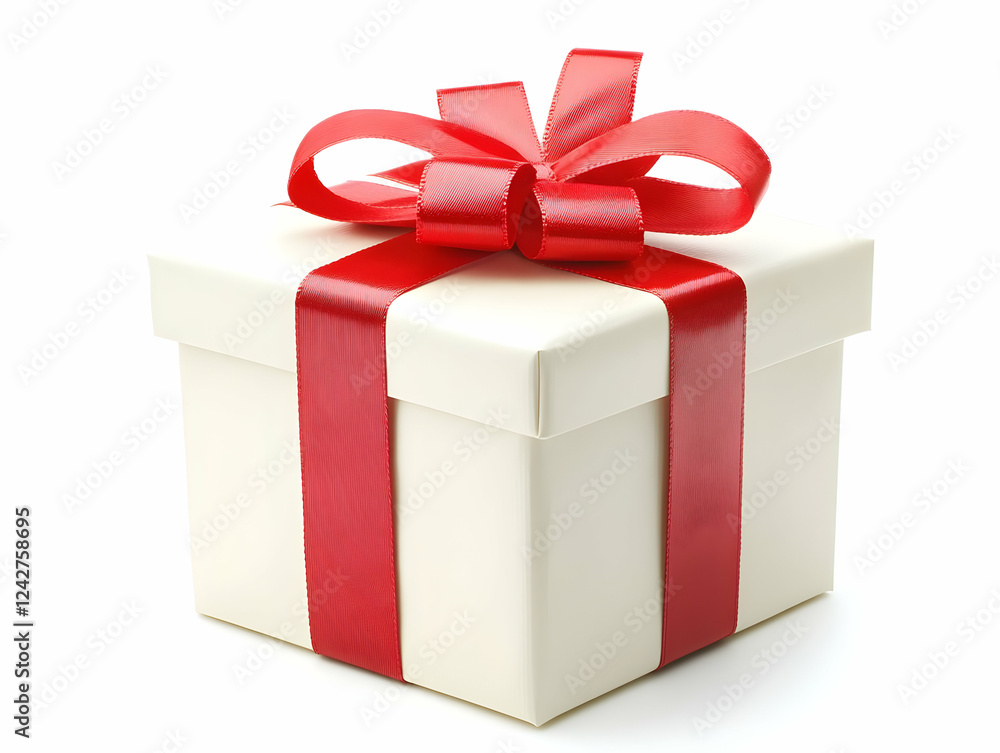 Fototapeta premium White Gift Box with Red Ribbon Illustration