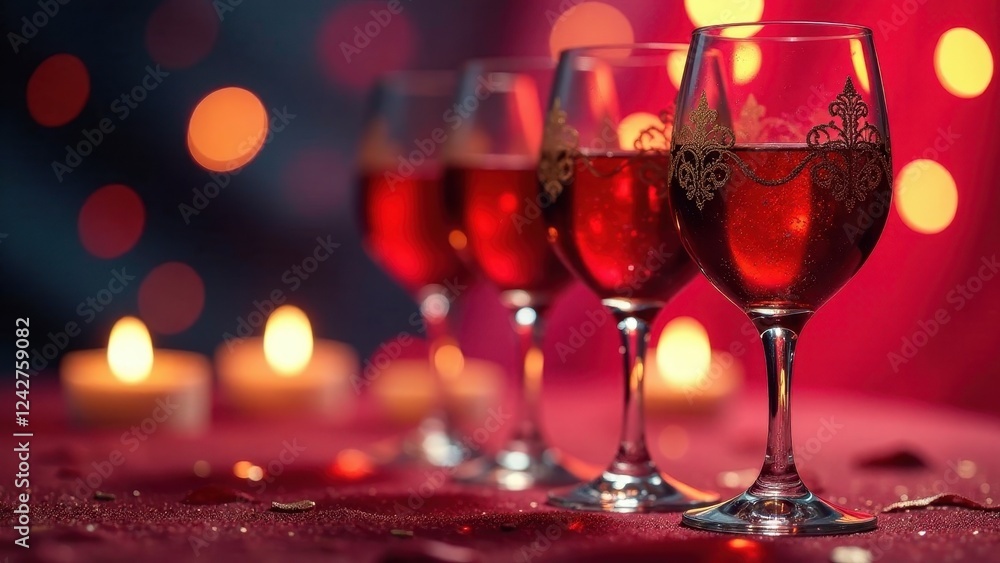 Romantic Evening Ambiance with Red Wine and Soft Candlelight Glimmer Romantic Evening Ambiance with Red Wine and Soft Candlelight Glimmer