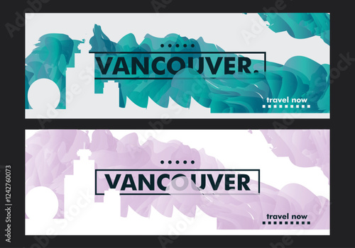 Vancouver city horizon profile banner, placard, header, footer. Canada British Columbia province downtown vector website page layout with panoramic front view