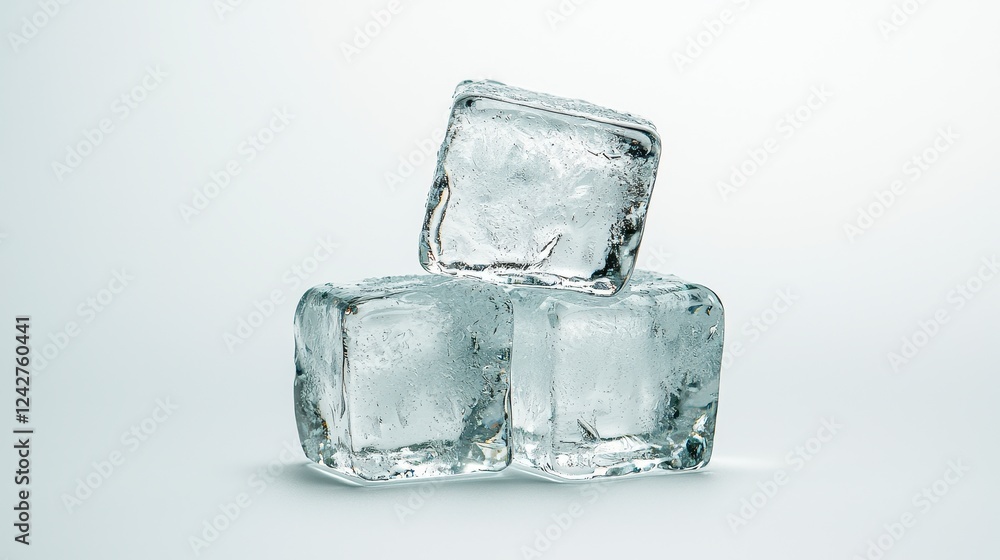 Three Translucent Ice Cubes On Gray Surface Three Translucent Ice Cubes On Gray Surface